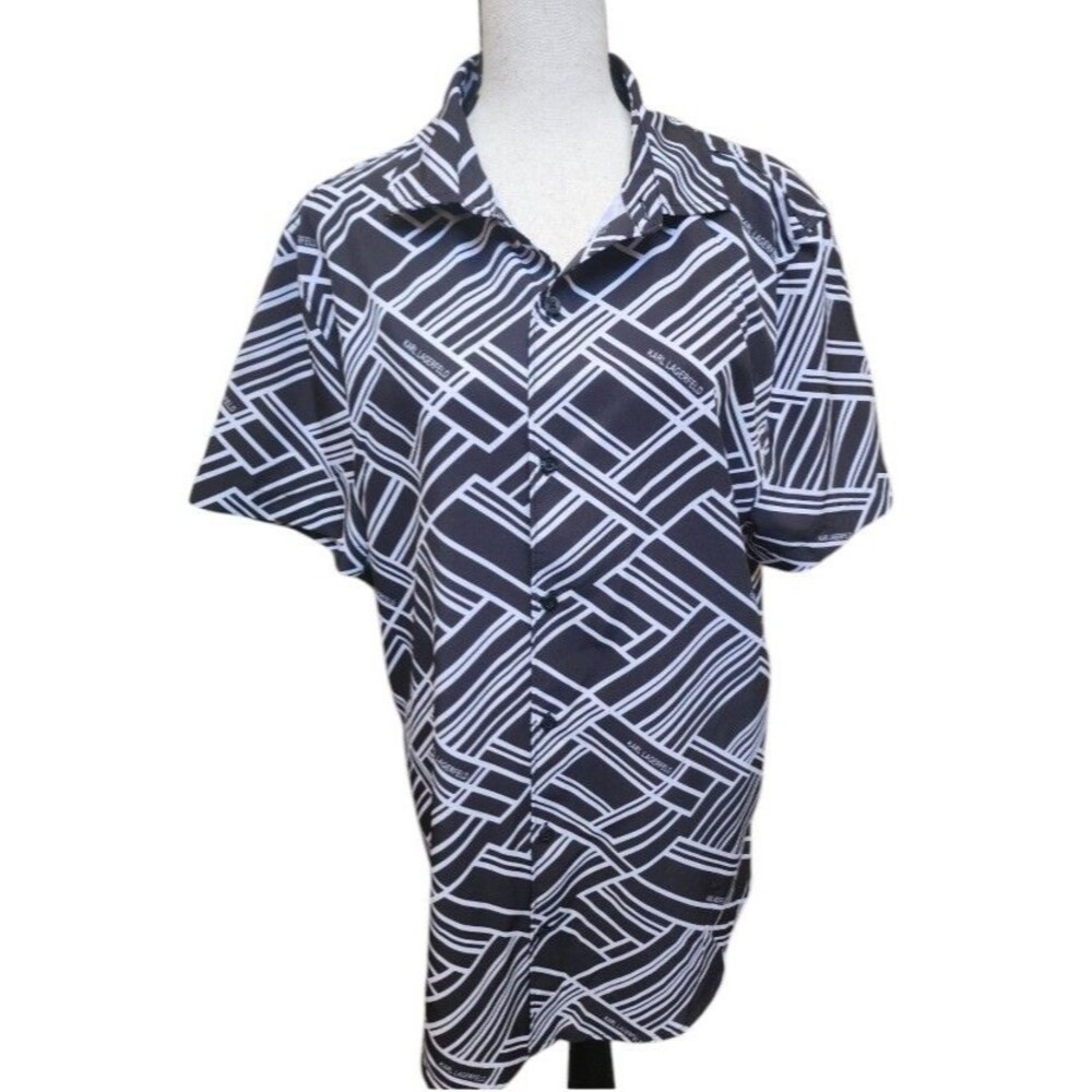 Karl Lagerfeld Mens Button Front Shirt Size Medium Soft Breathable Black/White